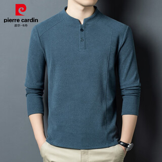 Pierre cardin autumn and winter double-sided german velvet lined warm clothes bottoming shirt men's henry collar versatile long sleeve t-shirt stand collar sweatshirt d509 blue m 90-110jin jin is equal to 0.5 kg