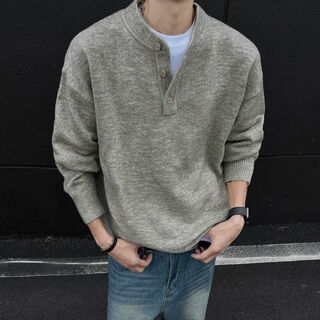 Pupan american style lazy style cleanfit henry collar sweater men's autumn and winter bottoming thickened sweater jacket dark gray autumn and winter upgraded heavyweight model m m95 to 115jin jin is equal to 0.5 kg and can be worn