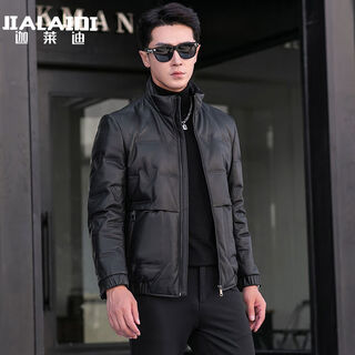 Galedi genuine leather down jacket men's stand collar short sheepskin jacket haining casual jacket velvet thickened motorcycle leather jacket winter black m 17048