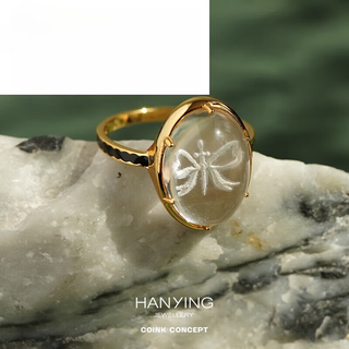 Luanjie hanying amber ring enamel egg-shaped white crystal original designer multi-feel temperament amber ring inner circumference