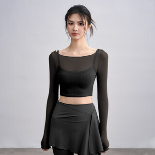 Ackdcs fake two-piece yoga tops for women in autumn and winter with chest pads sports t-shirts mesh splicing long-sleeved pilates fitness clothes