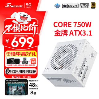 海韵（SEASONIC）750W CORE (2024)金牌白色电脑电源 ATX3.1/PCIe5.1/12V-2x6 支持50系显卡