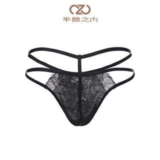 Lace mark vineman lace men's thong sexy lace low-waist underwear single black m