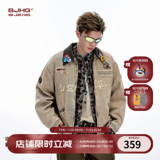 Bjhg reckless american jacket men's autumn 2025 new corduroy stitching trendy brand workwear tops women's distressed khaki m