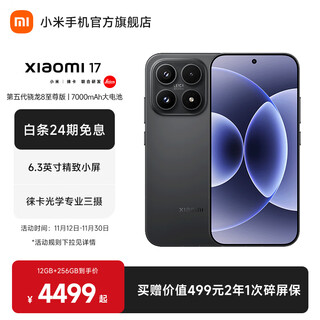 小米（MI）Xiaomi 17 旗舰影像小米手机 徕卡光学镜头大师人像 第五代骁龙8至尊版 超窄四等边 7000mAh大电池 黑色 12GB+256GB