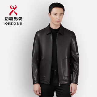 Kbxng jinba leather jacket autumn and winter men's business casual middle-aged dad stand collar jacket brown - lapel - winter 8066 velvet 4xl 195