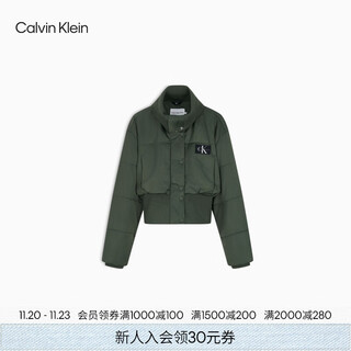 Calvin kleinjeans autumn and winter women's urban casual trend ck classic embroidered logo folded high collar short cotton jacket llp-military green s