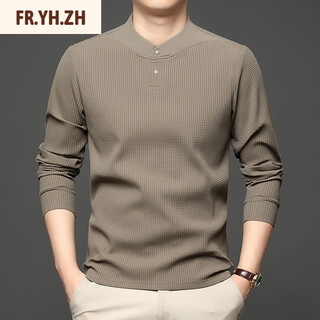 Fr.yh.zh meng hui haowu's preferred round neck button top autumn and winter men's long-sleeved t-shirt henry collar sweatshirt warm base shirt g111-coffee m recommended 100-120jin jin equals 0.5 kg