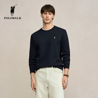 Polowalk men's sweatshirt 2025 winter new product simple round neck with velvet bottoming shirt navy 2xl