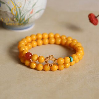 Yogurt natural beeswax amber double circle bracelet women's retro temperament amulet bracelet beads 10mm
