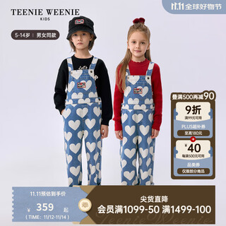 Teenie Weenie  Kids小熊童装25年款新款男女童爱心满印牛仔背带裤 蓝色花灰 130 cm