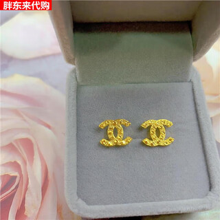 Fat donglai fat donglai same style qiying store gold color earrings for women 999 pure gold earrings four-leaf clover earrings 18k gold earrings double c earrings a pair