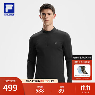 Fila official men's knitted long-sleeved top 25 new winter fitness sports plus velvet long t fleece bottoming shirt dark black-bk 2xl 185/104a/xxl