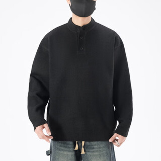 Baleno baleno machine washable henry collar sweater for men in winter italian old money sweater lazy neutral wool sweater black m