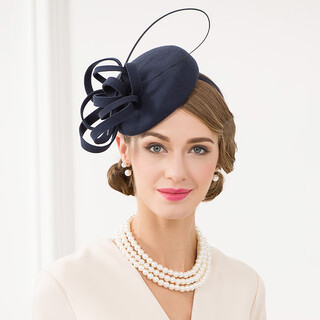 Ee european and american fashionable wool top hat british banquet formal adult top hat gauze winter hat for women navy blue adjustable