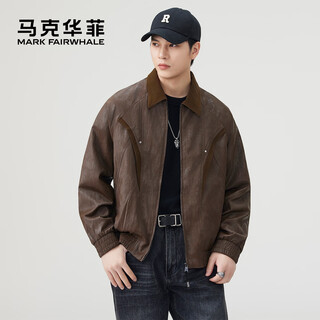 Mark huafei pu leather jacket 25 autumn and winter new windproof warm lapel jacket casual versatile jacket top brown color 3xl
