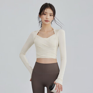 Youyou yoga clothing women's suit 2025 autumn and winter quick-drying breathable pilates training fitness clothing long-sleeved top off-white fixed cup / mesh splicing m recommended 100-110jin jin equals 0.5 kg