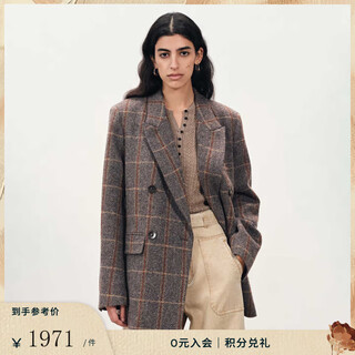 Fabrique retro plaid belted lapel collar wool blazer plaid xs