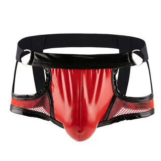 Gay men's sexy patent leather double thong open crotch feeling gay men's open leg free of lifting buttocks red more sexy m