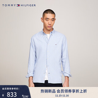 Tommy hilfiger autumn and winter men's classic 1985 pure cotton oxford spinning small plaid business casual long-sleeved shirt jacket blue and white plaid 0mt s (recommended 120-135jin jin equals 0.5 kg)