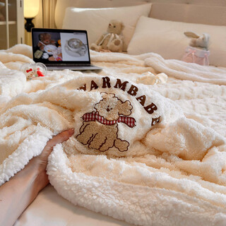 Luolai gifts cute puppy taffeta lamb velvet blanket office nap blanket thickened winter sofa cover blanket coral velvet mi xing double-sided warm velvet skin friendly and no shedding 200x230cm double blanket dual-purpose blanket skin friendly and warm