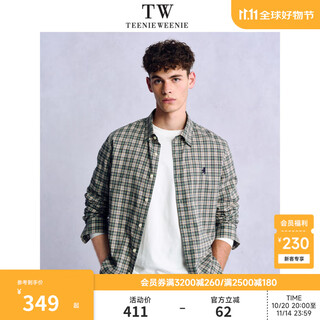 Teenie Weenie小熊男装美式休闲舒适柔软格子长袖衬衫 军绿 L