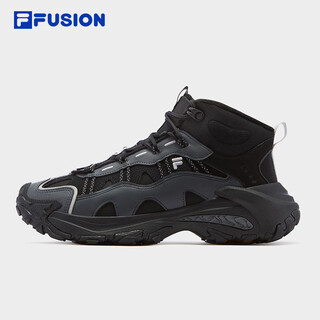 Fila trendy brand mountain shoes 2 high-top plus velvet men's shoes 2025 winter new warm hiking shoes men black/shadow black gray-bd 42