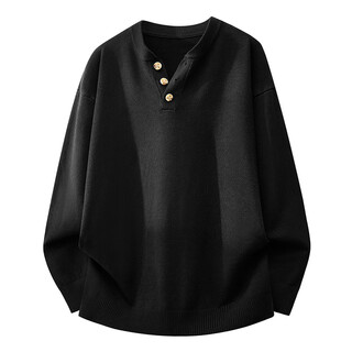 Bosieagenderbosie2025blue american cleanfit retro henry collar sweater sweater for men and women loose old money style black/black m