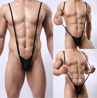Men's sexy underwear suspender thong can be inserted into the passionate low-waisted temptation thong to expose the buttocks and be gay without taking it off. black with underwear. one size fits all.