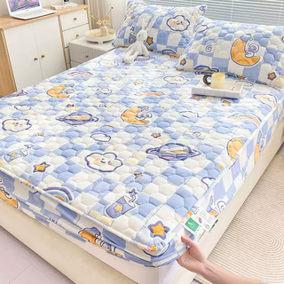 Fantasy pure cotton fitted sheet cover single piece cotton mattress protector cover children's waterproof urine barrier non-slip quilted bed sheet waterproof-moon baby-a type cotton antibacterial style quilted fitted sheet single piece 180x200cm