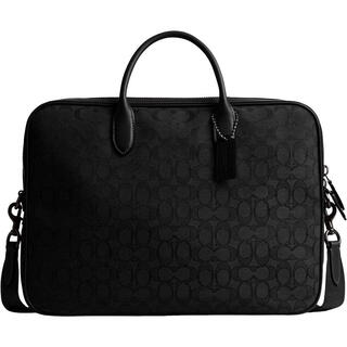 Coach men's business briefcase multi-compartment design built-in laptop bag removable shoulder strap black medium
