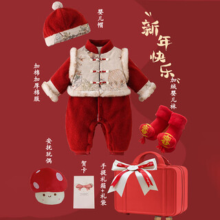 Domiamiakids autumn and winter new newborn clothes gift box set baby red full moon clothes one-year-old meeting gift high-end red new year clothes e style 66cm (0-3 months) full moon gift