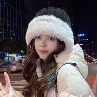 Xiaohongshu's same lulunrsen women's winter large head circumference warm loose knitted hat plush ear protection hat appears milky white one size fits all collect and purchase for priority delivery