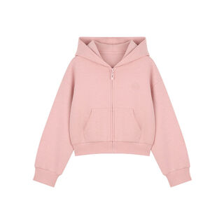 Girls' tops autumn 2025 new hooded zip cardigan solid color simple sweatshirt jacket pink hooded jacket 120 120cm