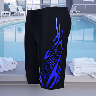 创京懿选七分泳裤男款长款过膝成人五分潜水服宽松防尴尬大码加长游泳 蓝火7分加长款(过膝盖) 2XL 建议115-130斤
