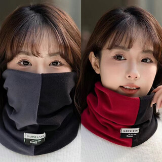Hot-selling double-layer ollie velvet color-blocked scarf, fashionable and thickened, cold and warm for cycling, versatile for men and women, shoot 1, 2, black and red + black and gray, thickened velvet and cycling collar for winter