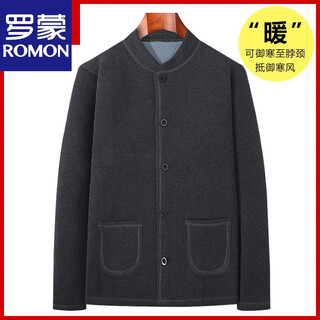 Luo meng's new winter new velvet and thickened men's lamb velvet cotton coat, loose large size cotton-padded jacket for middle-aged and elderly people, dark gray, extra thick velvet for winter, 4xl 130-150jin jin is equal to 0.5 kg