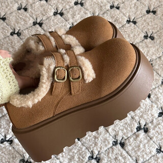 Xuanmo pancake thick sole heightening birkenstock women's shoes snow boots women's 2025 new winter plush warm birkenstock cotton shoes camel 35 - ready stock shipped in seconds, free shipping insurance