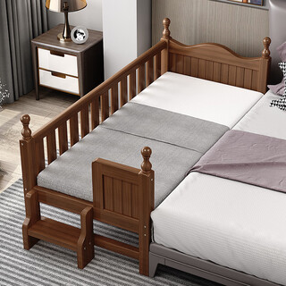 Ximengbao 2025 new sturdy beech children's bed with guardrail spliced bed extra wide bed baby side bed extra wide baby bed three-sided tail ladder wood wax oil + bedside full beech 150x60cm