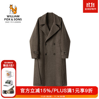 William fox&sons fine and flexible 100% sheep wool double-sided wool coat with split lapels, double rows of belts and over-the-knee coat, brown m /48