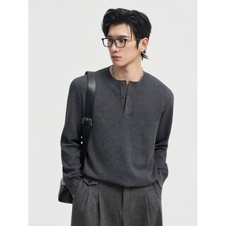 Earl zall 25 early winter henley collar pullover knitted bottoming shirt men's casual loose korean style woolen sweater pure gray xl 180