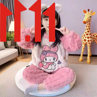 都市丽人女童珊瑚绒居家服套装2025新款秋冬季卡通加厚睡衣 美乐蒂__粉色 90 cm