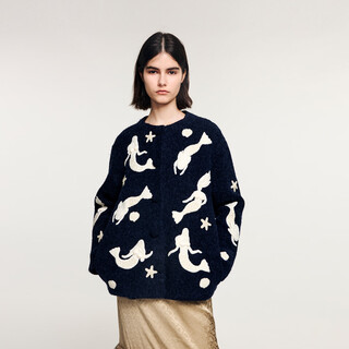 Uooyaa/wuya 2025 winter new style fantasy undersea mermaid handmade sweater navy m
