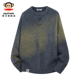 Big mouth monkey (paul frank) lazy style sweater for men in autumn and winter new trendy brand loose sweater warm henley collar casual bottoming shirt top black gray official authentic s recommended 90-115jin jin equals 0.5 kg