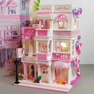 Shantou lincun 2025 new assembled building blocks to renovate the ancient tv radio toy model girls and children birthday gifts romantic wedding dress shop sends light strips