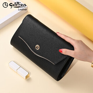 Goldlion women's handbag 2025 new fashion versatile clutch large capacity multifunctional clutch genuine leather mobile phone bag portable black official authentic