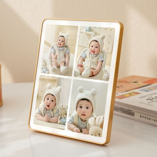 Wings washed photos and made them into photo frames, custom printed baby photos, crystal table and made wedding photo album ornaments. four-square grid, light luxury gold-rounded corner table, 16 inches (30*40cm, safe, environmentally friendly, no odor)