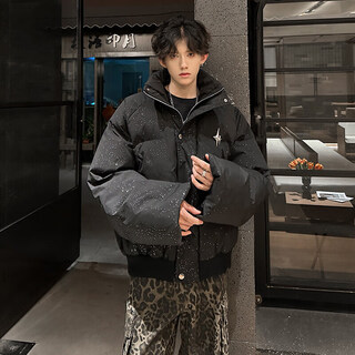 Main idea (zhuyifan) black workwear down jacket men's winter thickened starry gypsophila american jacket cotton coat couple bread jacket black m recommended 85-115jin jin is equal to 0.5 kg