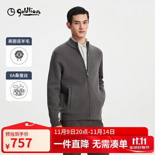 Goldlion 25 autumn and winter men's sweater knitted cardigan jacket zipper stand collar dark pattern jacquard cardigan gray coffee m00