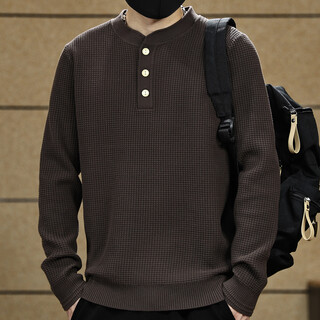 Yilang cool american retro henry collar solid color sweater men's autumn new loose heavyweight high-end textured sweater for men red coffee l suitable for 130-145jin jin equals 0.5 kg